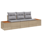 Tuin loungeset 3-delig poly rattan acacia beige lichtgrijs