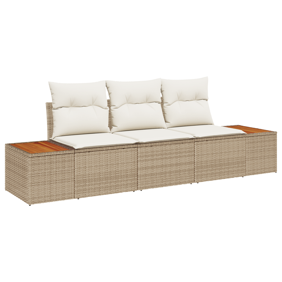 3-delige Tuinbankenset met kussens poly rattan acacia beige