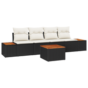 Tuinset loungebank 5-delig poly rotan acaciahout zwart