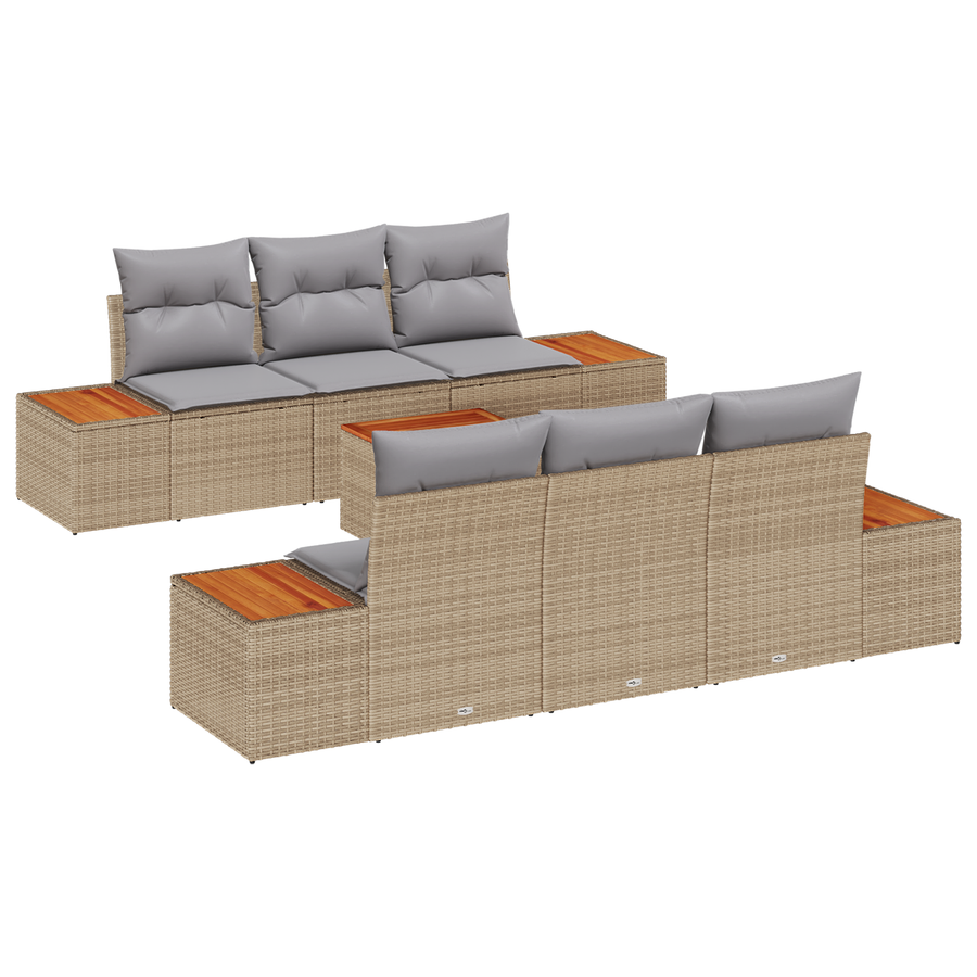7-delige tuinset met kussens beige poly rattan acacia