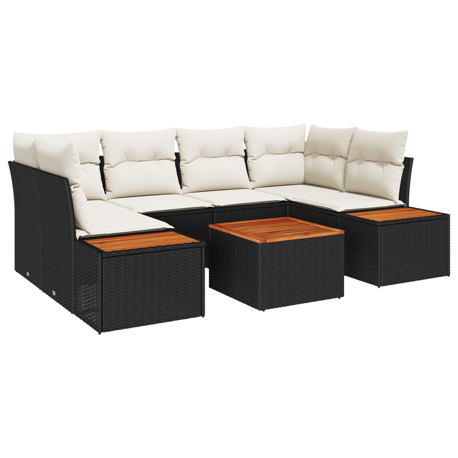 6-delige tuinsofa set met kussens zwart poly rattan acacia