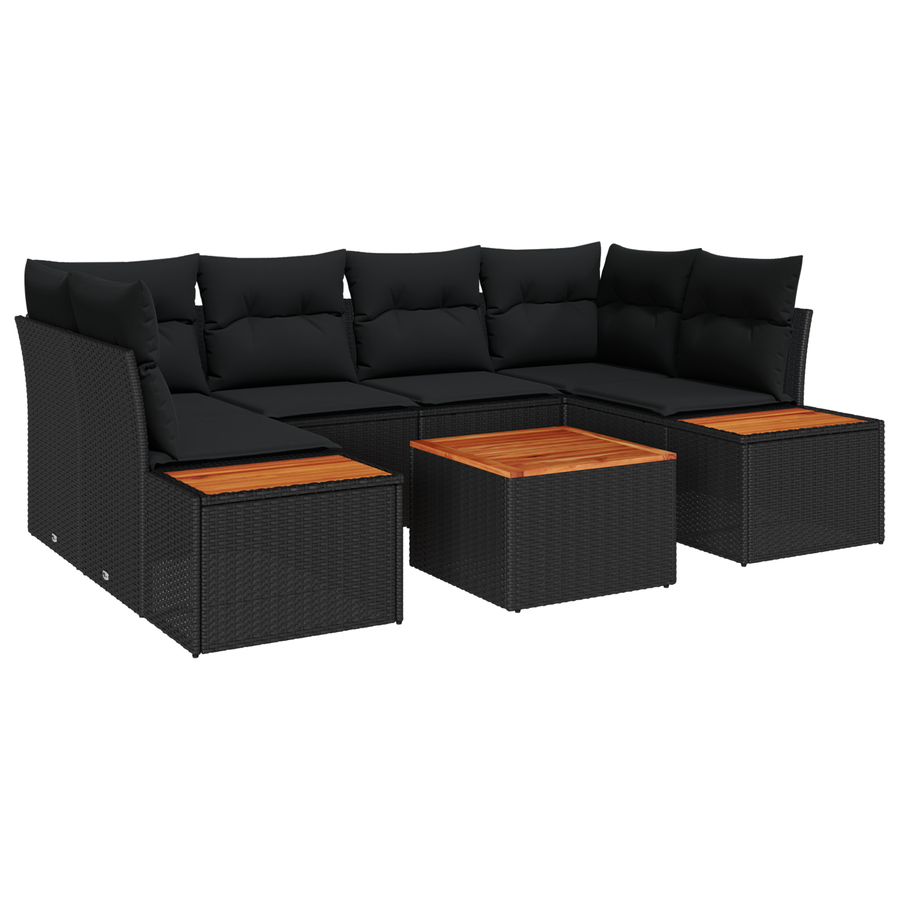 6-delige tuinset met kussens - zwart poly Rattan en acacia