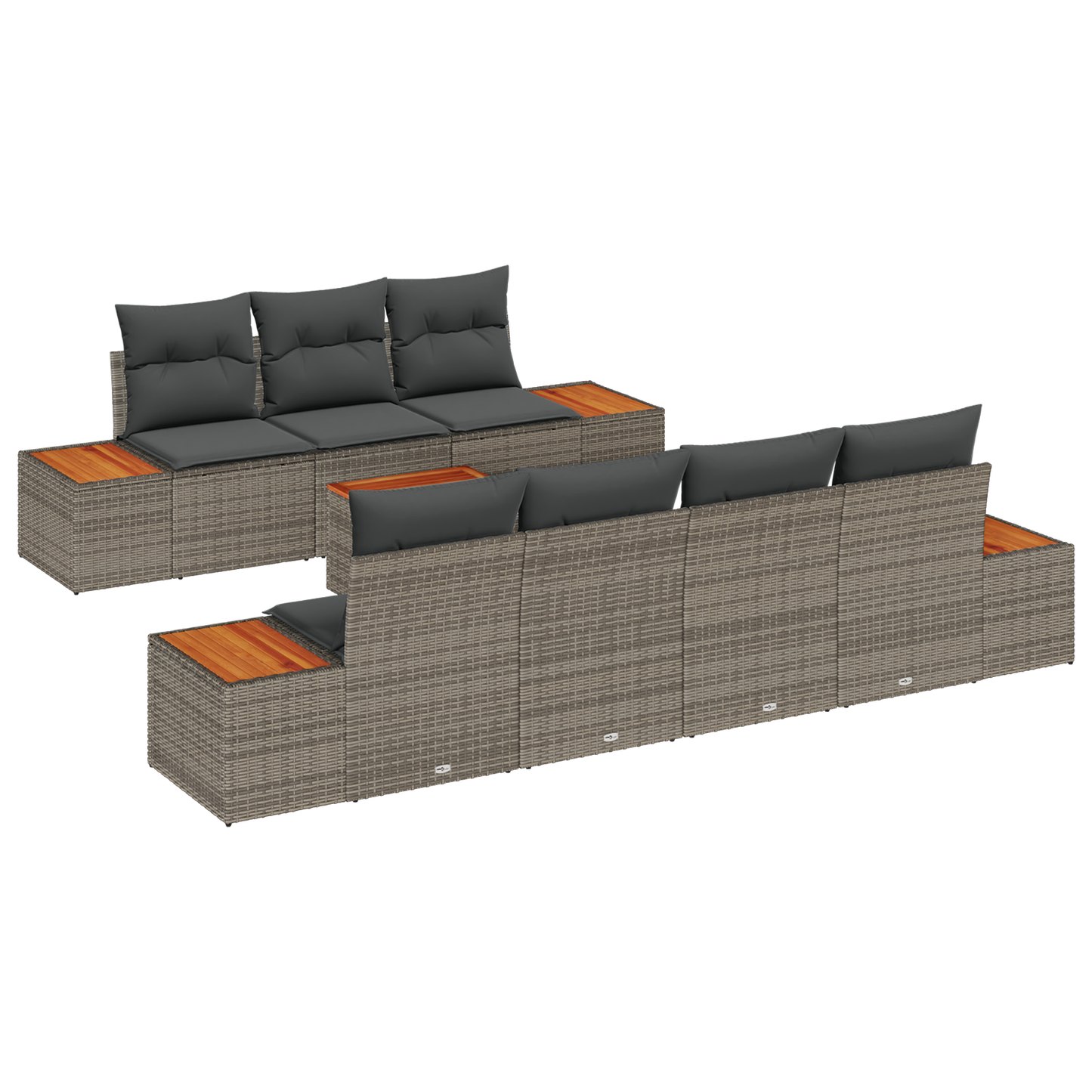 8-delige Tuinbankenset met kussens poly rattan acacia grijs