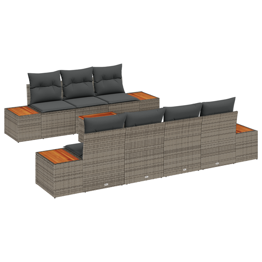8-delige Tuinbankenset met kussens poly rattan acacia grijs