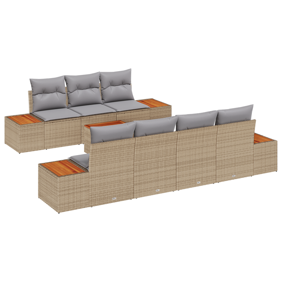 8-delige Tuinbankenset met kussens poly rattan acacia beige
