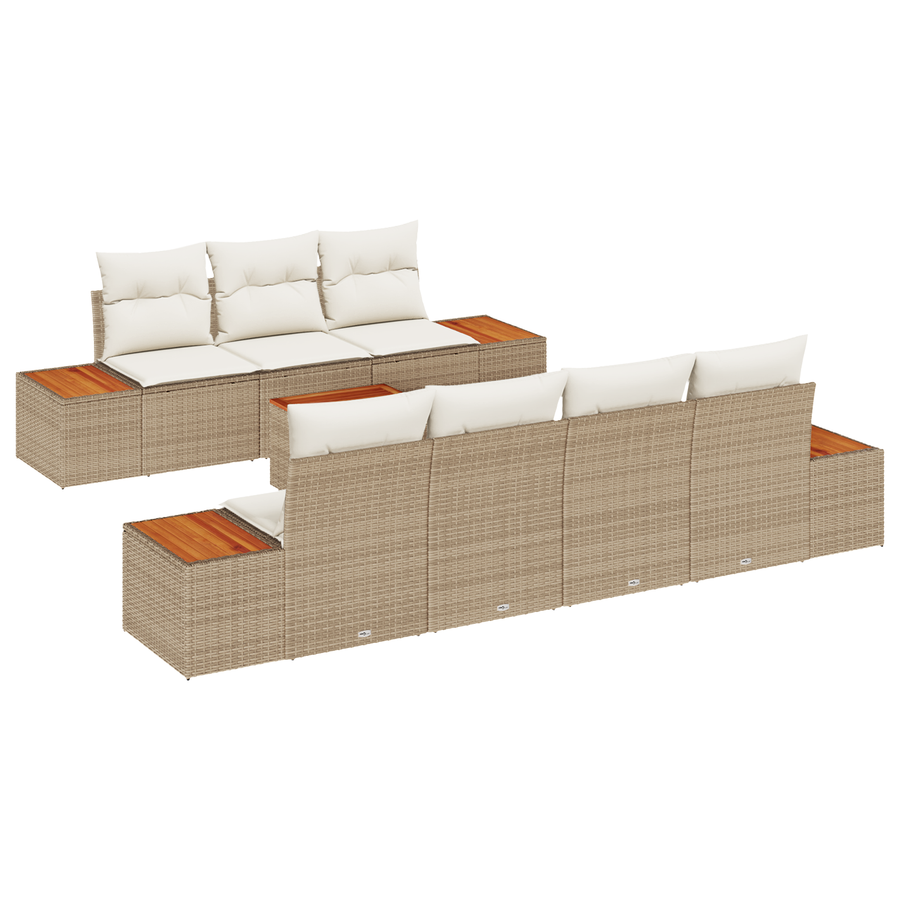 8-delige Tuinbankenset met kussens poly rattan acacia beige