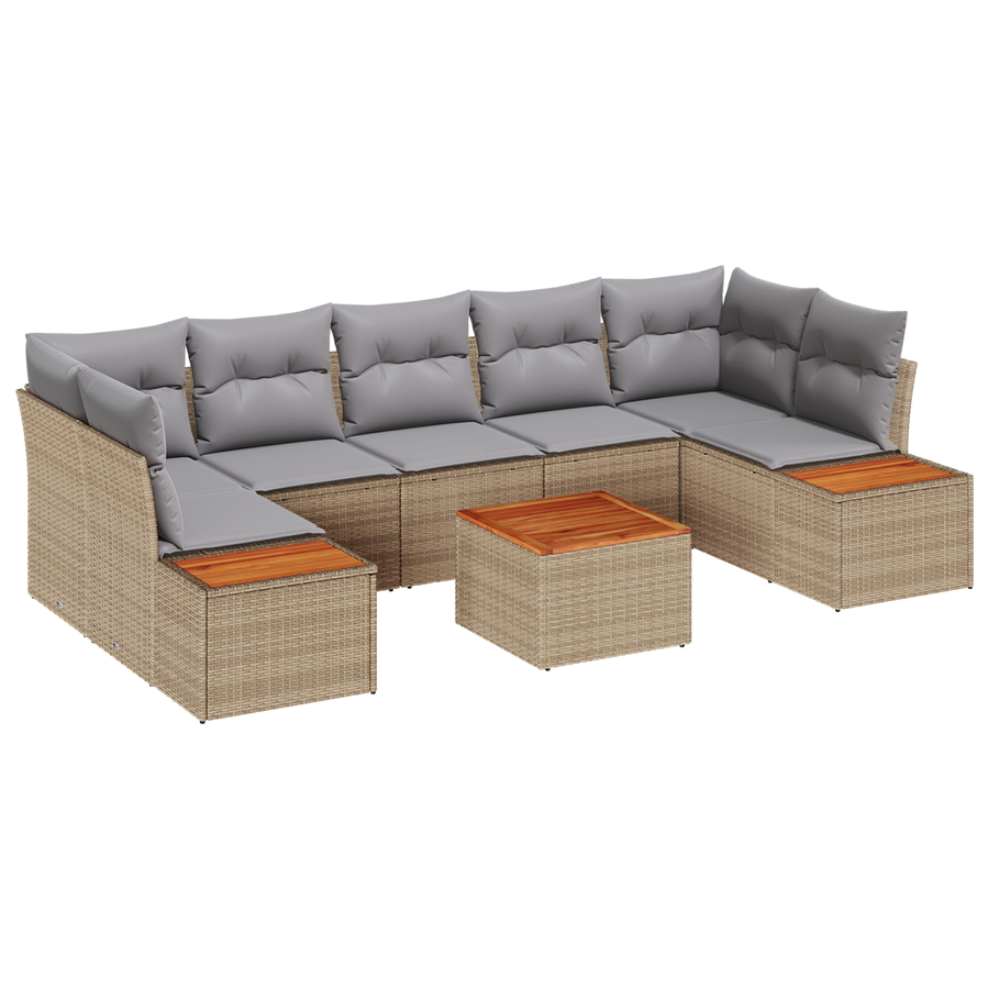 8-delige Tuinbankenset met kussens poly rattan acacia beige