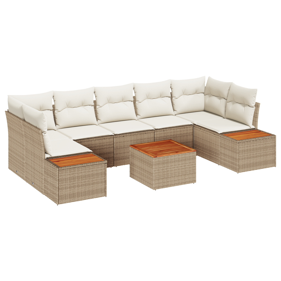 8-delige Tuinbankenset met kussens poly rattan acacia beige