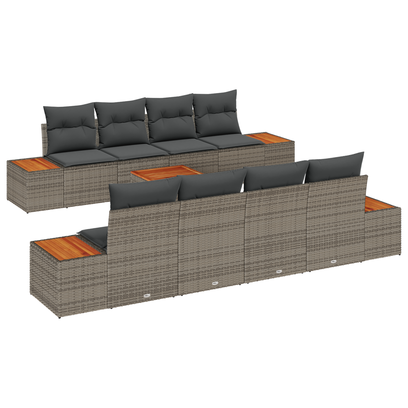 9-delige Tuinbankenset met kussens poly rattan acacia grijs