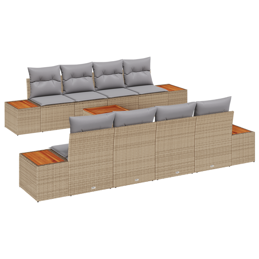9-delige Tuinbankenset met kussens poly rattan acacia beige