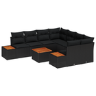 Loungebank set 9-delig poly rotan acacia zwart