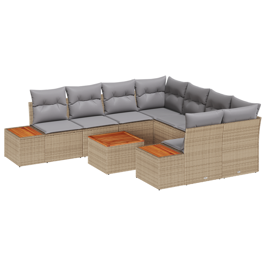 9-delige Tuinbankenset met kussens poly rattan acacia beige