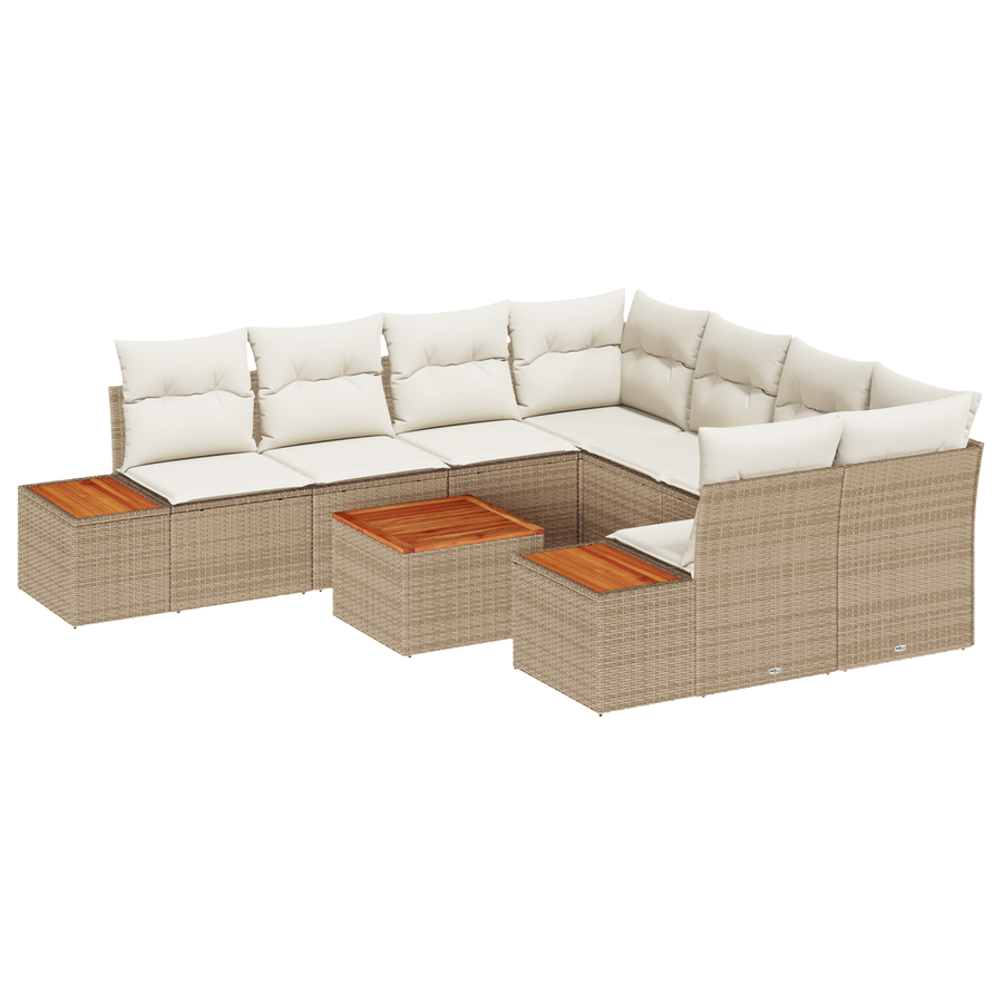 9-delige Tuinbankenset met kussens poly rattan acacia beige