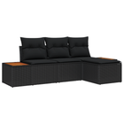 Loungebank set 4-delig poly rattan acacia zwart
