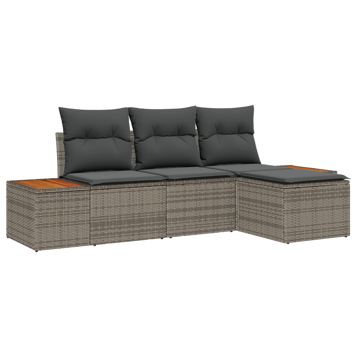 4-delige tuinsofaset met kussens grijs poly rattan acacia