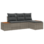 Tuin loungebank set poly rattan acacia grijs 4-delig