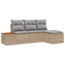 4-delige tuinset met kussens in beige poly-rattan en acacia