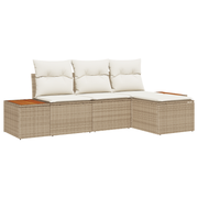 Loungebanken set 4-delig poly rattan acacia beige