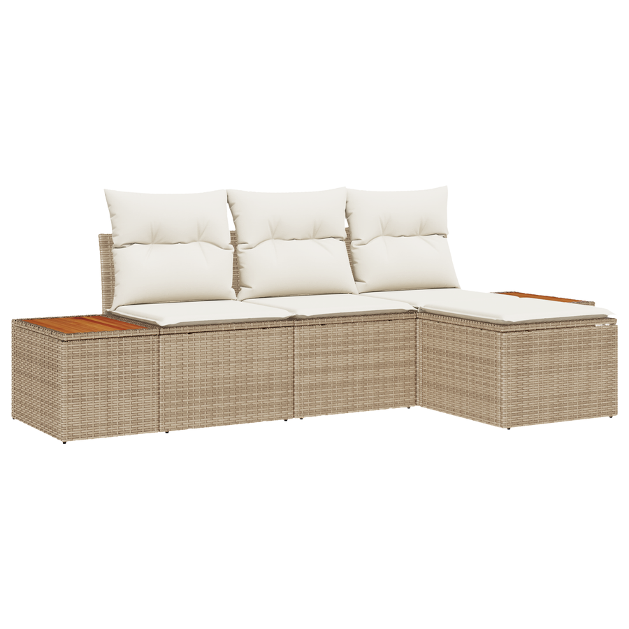 4-delige tuinset met kussens - Beige Poly Rattan en Acacia