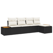 Tuinset poly rattan acacia 6-delig zwart crème