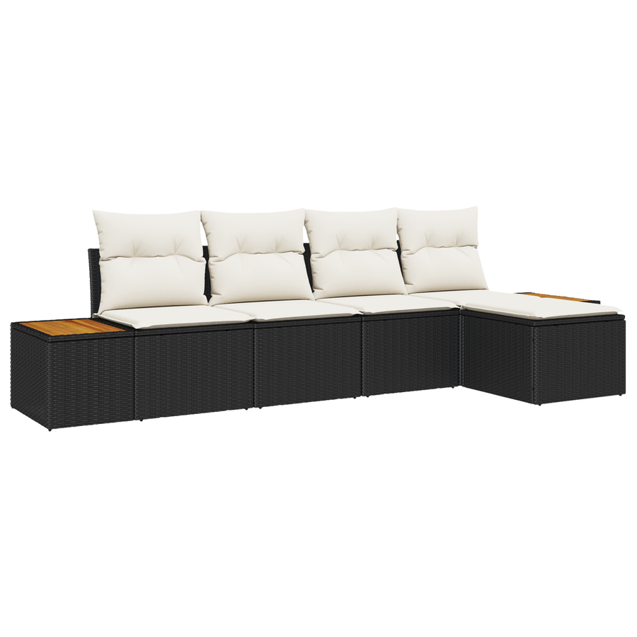 5-delige tuinset met kussens zwart poly rattan acacia