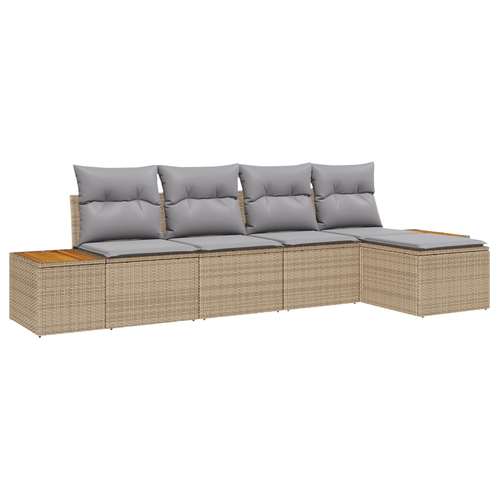 5-delige tuinset met kussens in beige poly rattan en acacia