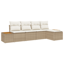 5-delige tuinset met kussens in beige poly rattan en acaciahout