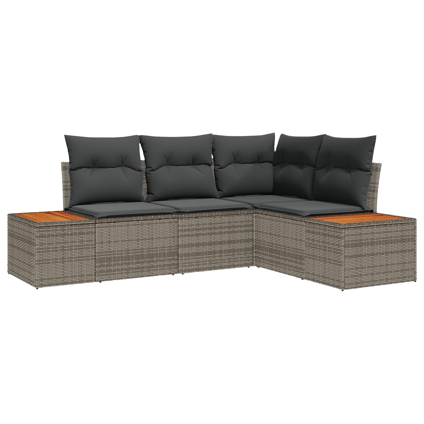 4-delige Tuinbankenset met kussens poly rattan acacia grijs