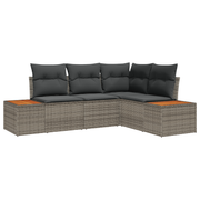 Tuinbankenset poly rattan acacia grijs 4-delig