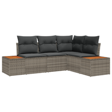 4-delige Tuinbankenset met kussens poly rattan acacia grijs