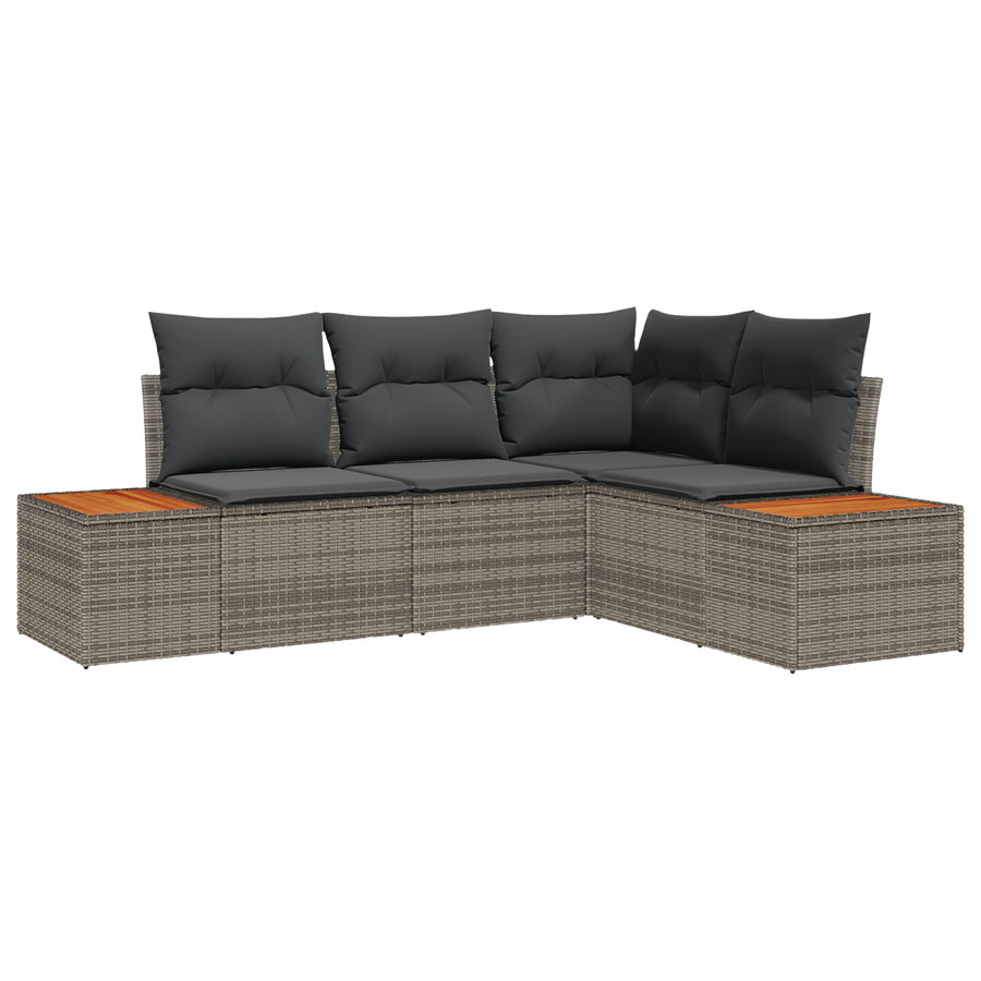 4-delige Tuinbankenset met kussens poly rattan acacia grijs