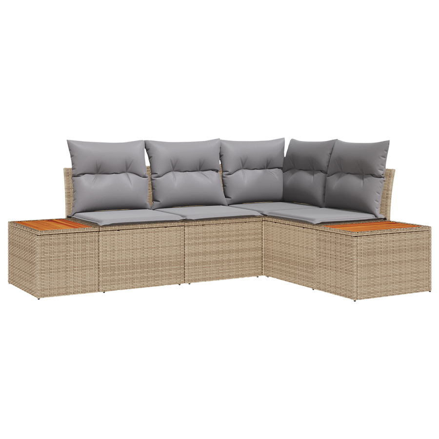 4-delige Tuinbankenset met kussens poly rattan acacia beige
