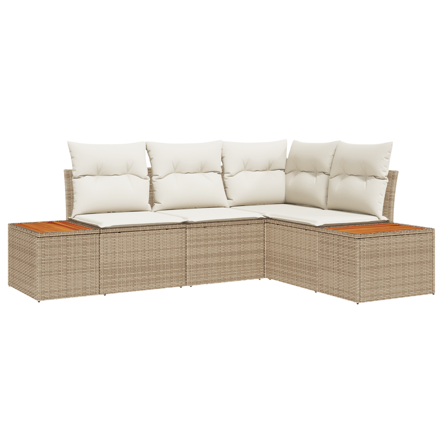 4-delige Tuinbankenset met kussens poly rattan acacia beige