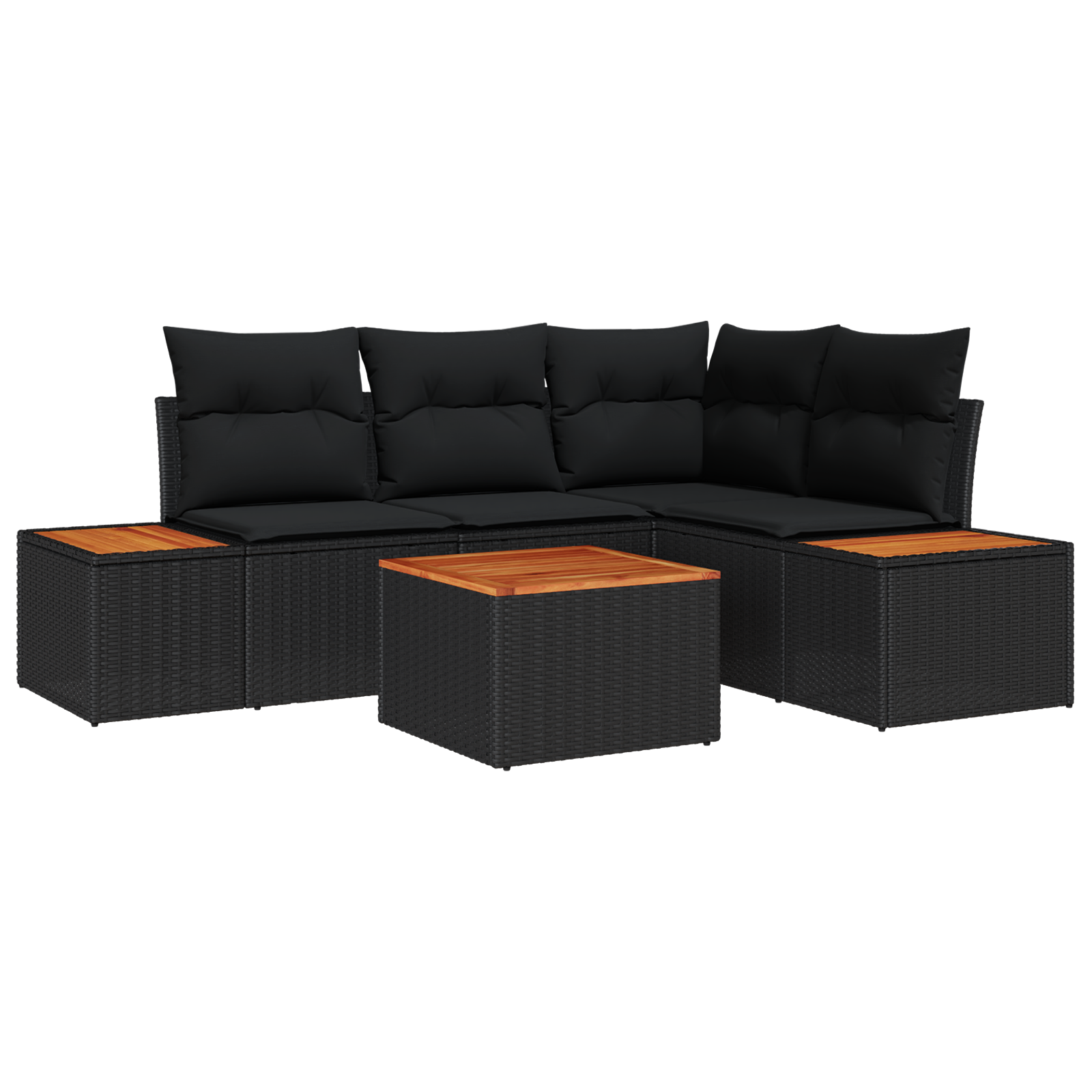 5-delige Tuinbankenset met kussens poly rattan acacia zwart