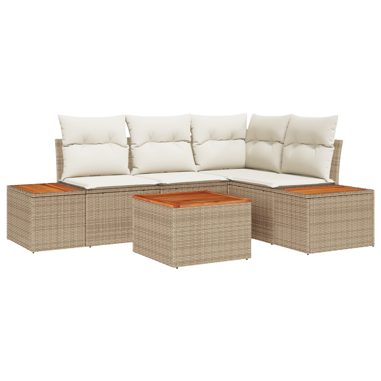 5-delige Tuinbankenset met kussens poly rattan acacia beige
