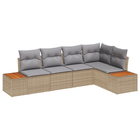 Garden Sofa Set with Cushions 5 pcs beige and light grey Poly rattan