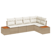 Loungebankenset 5-delig poly rattan acacia beige