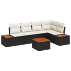 Loungebanken set poly rotan acacia 6-delig zwart