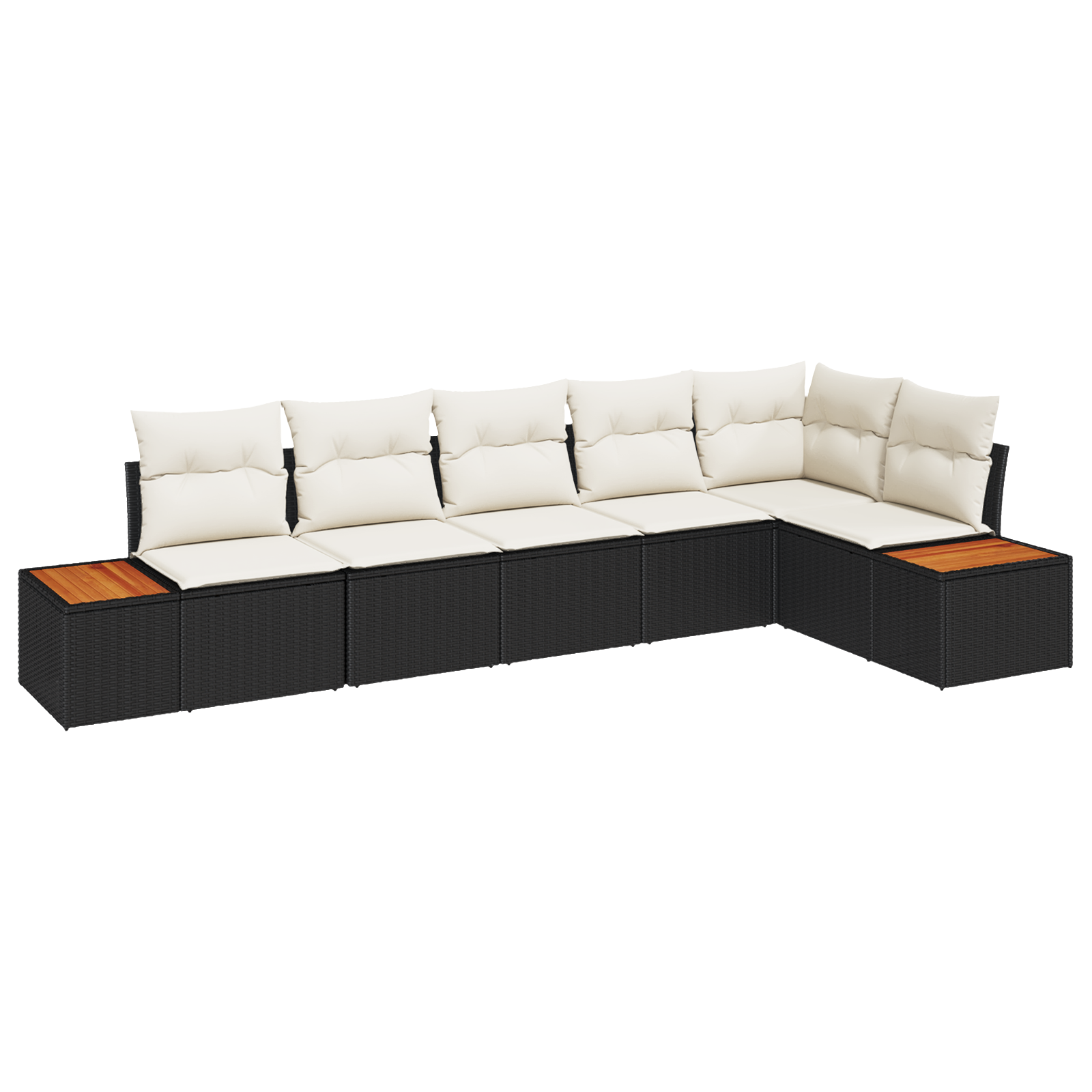 6-delige tuinset met kussens in zwart poly rattan en acacia