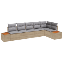 6-delige tuinbankset met kussens in beige, poly rattan en acaciahout