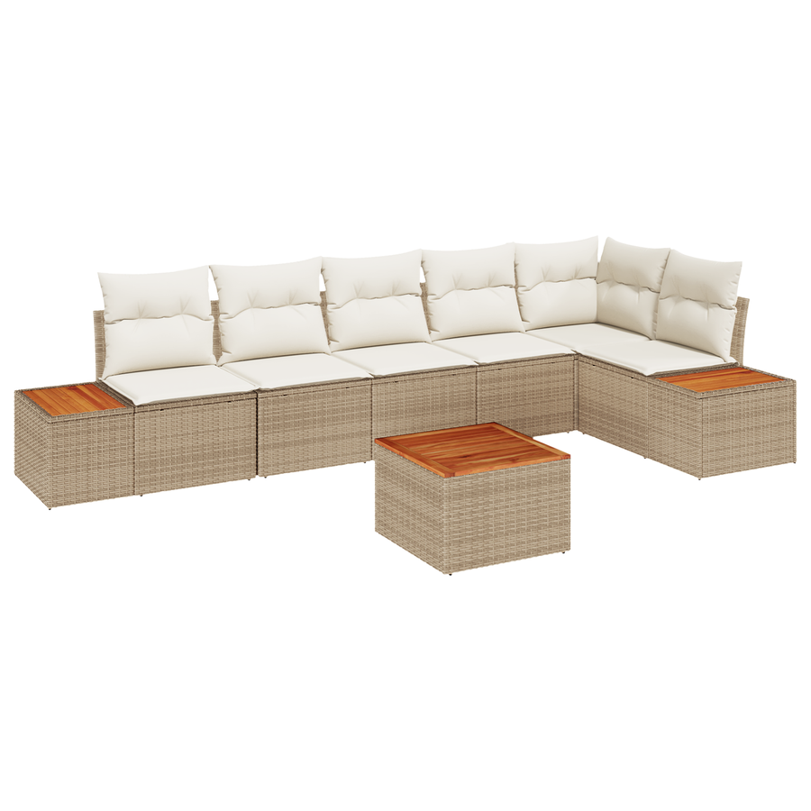 7-delige tuinset met kussens Beige Poly Rattan Acacia