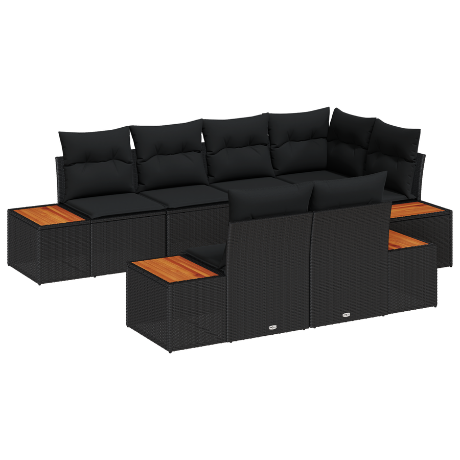 7-delige tuinset met kussens zwart poly rattan acacia
