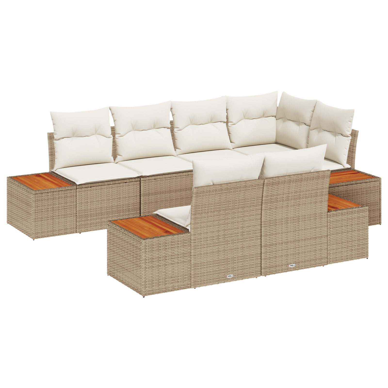 7-delige tuinset met kussens in beige poly rattan en acacia