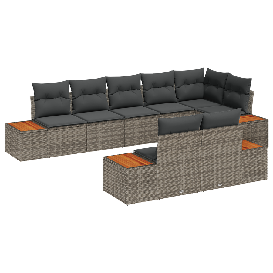 8-delige Tuinbankenset met kussens poly rattan acacia grijs