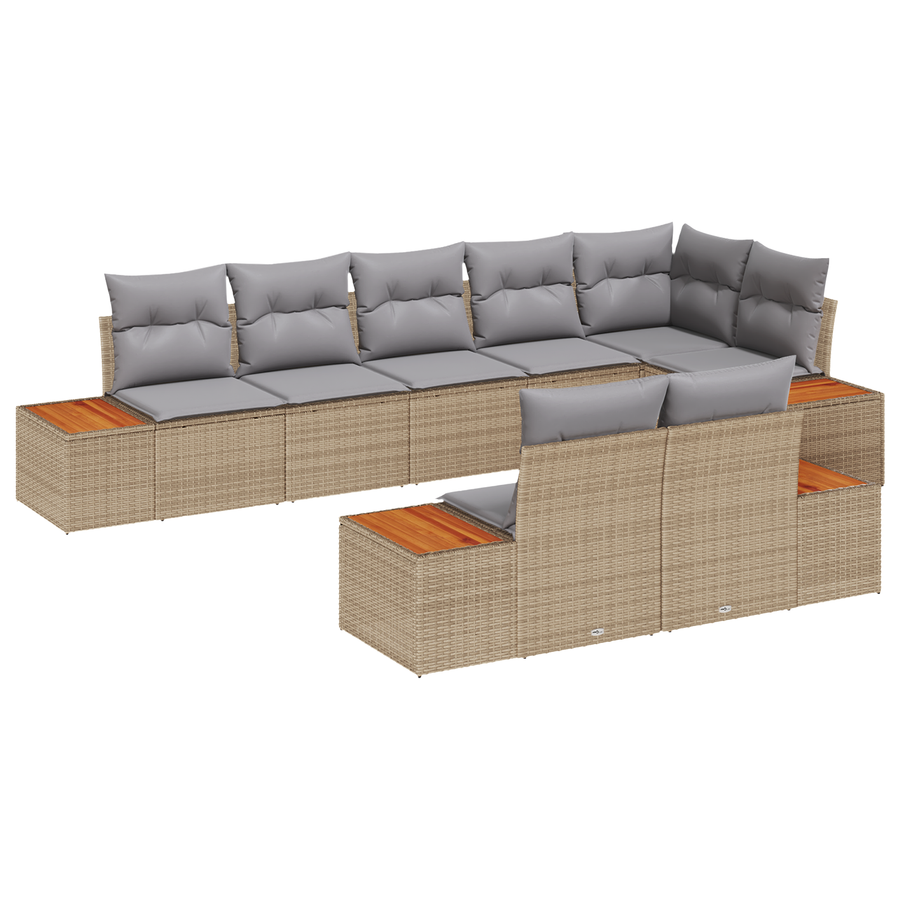 8-delige Tuinbankenset met kussens poly rattan acacia beige
