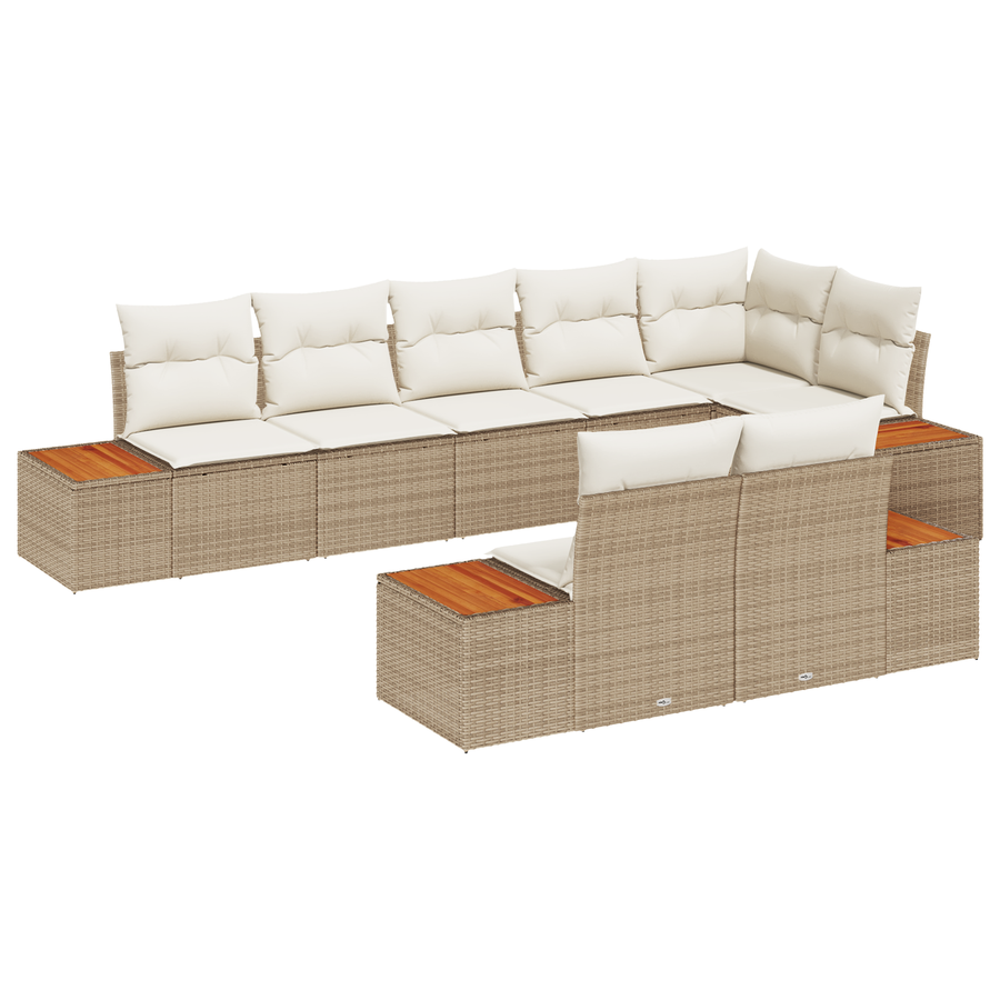 8-delige Tuinbankenset met kussens poly rattan acacia beige