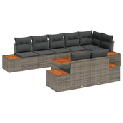 Tuinbankenset poly rattan acacia hout grijs 9-delig