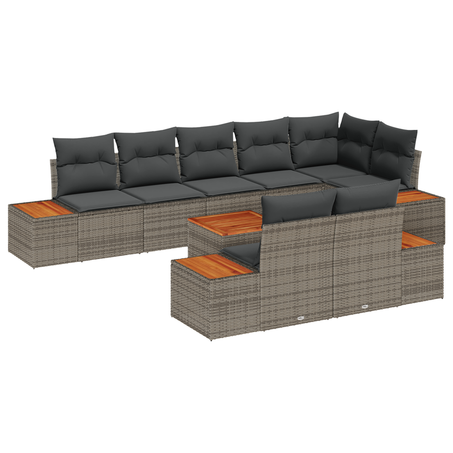 9-delige Tuinbankenset met kussens poly rattan acacia grijs