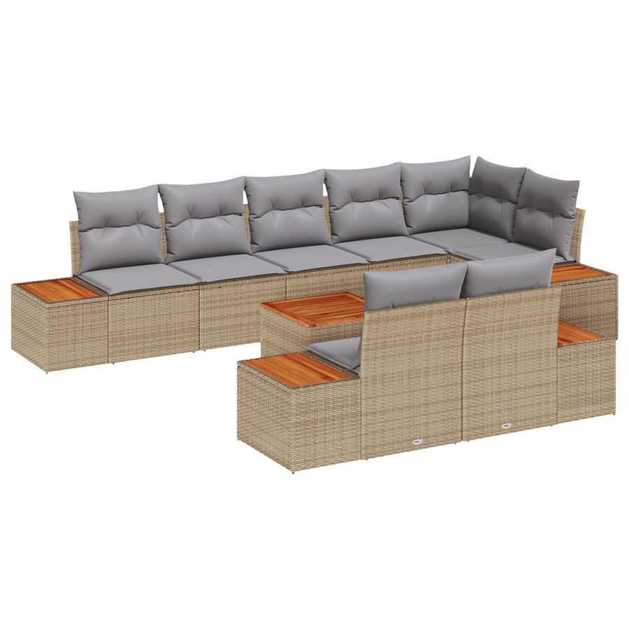 9-delige Tuinbankenset met kussens poly rattan acacia beige
