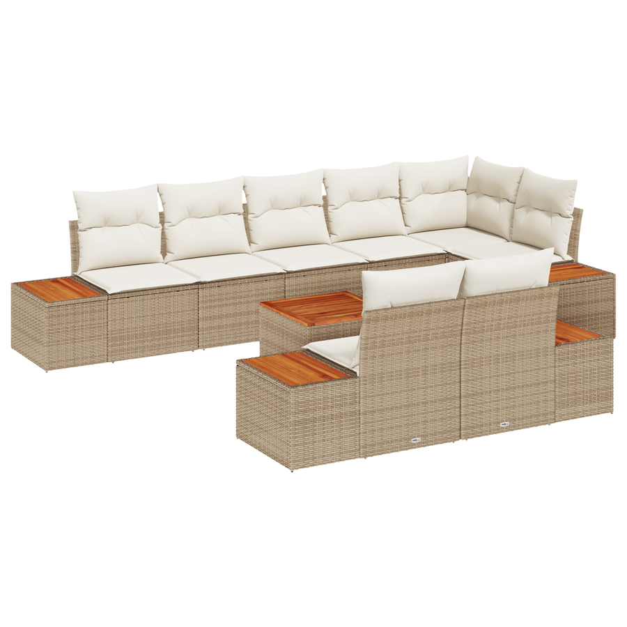 9-delige Tuinbankenset met kussens poly rattan acacia beige